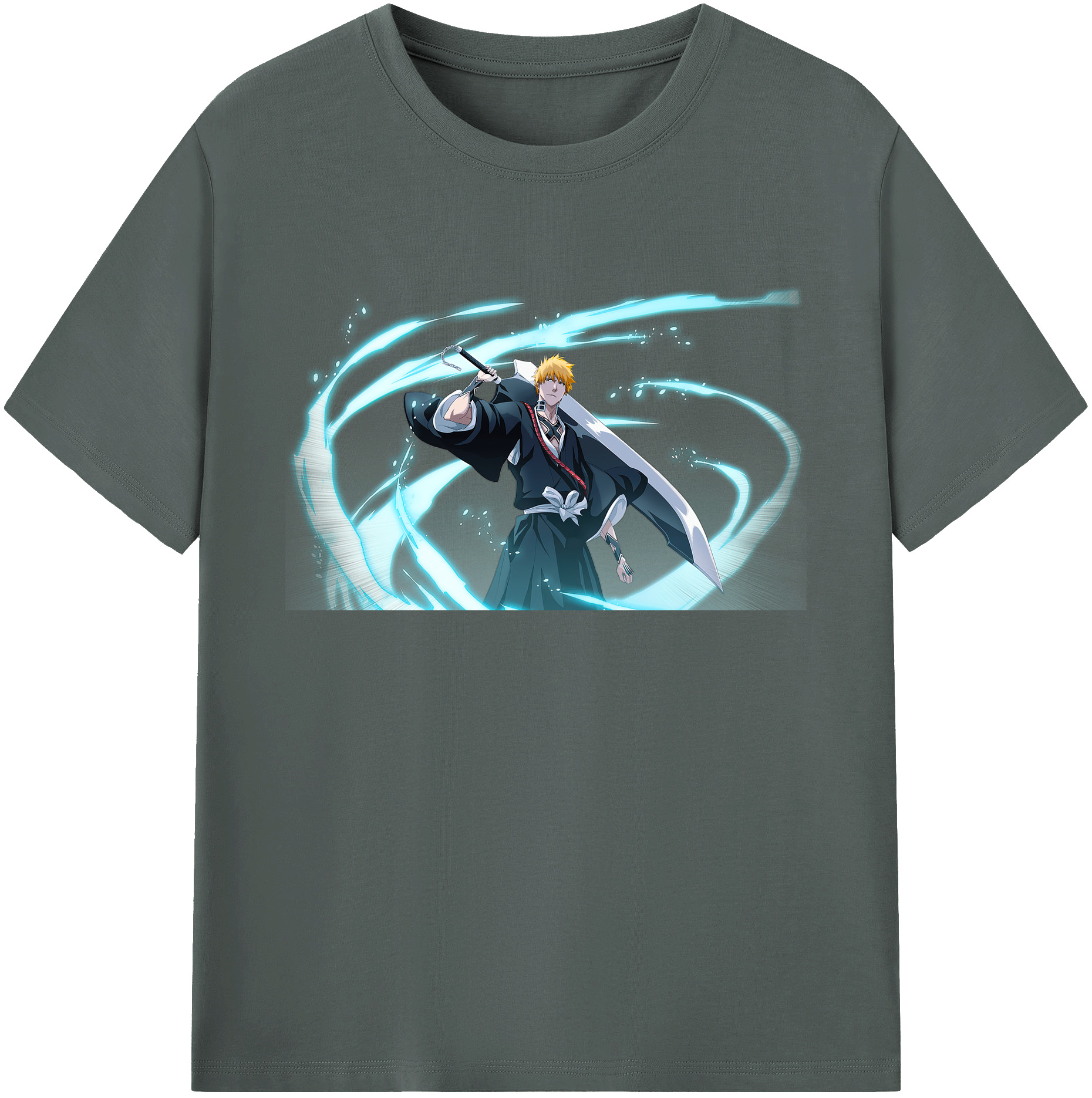 （画像用） ブリーチ 黒崎一護（くろさき いちご）BLEACH Kurosaki Ichigo 綿100％ メンズ半袖Tシャツ｜肌触りやわらか＆通気性